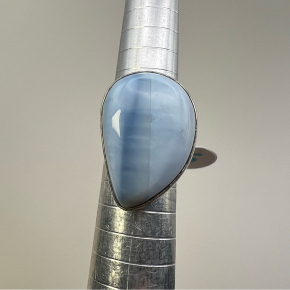 New Blue Owyhee Opal Stone Sterling Silver Overlay Ring Size 6 - Picture 3 of 6